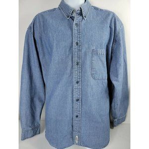 Eddie Bauer Mens Denim Shirt Long Sleeve Button Front Made in Hong Kong XL Blue
